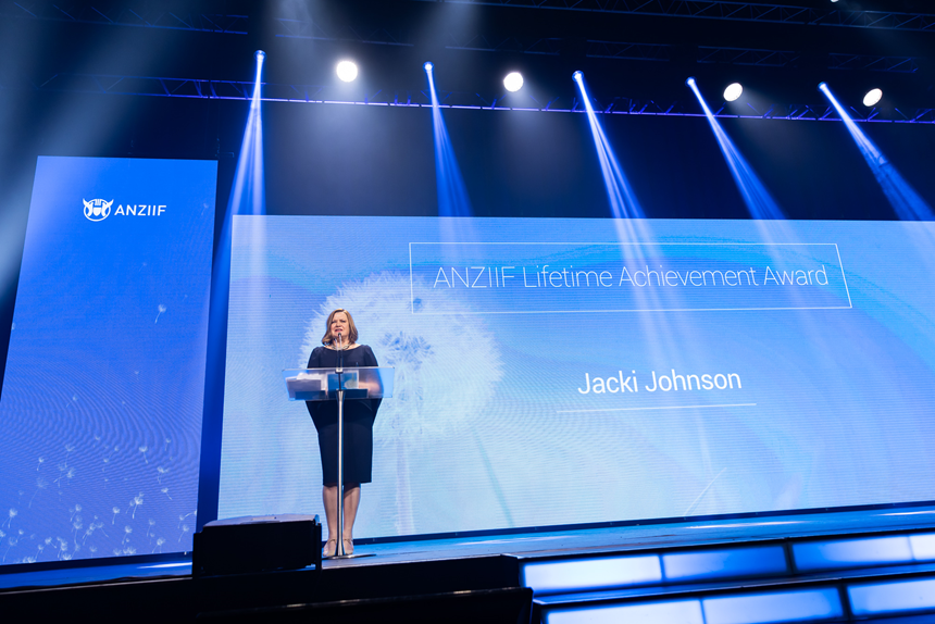 Jacki Johnson wins the ANZIIF Lifetime Achievement Award